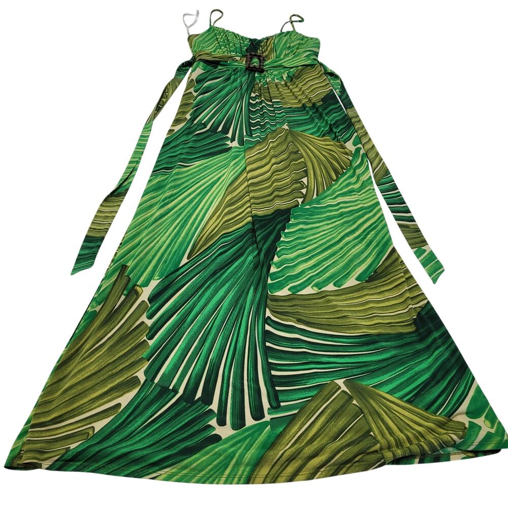 Bisou Bisou tropical maxi dress vacation wood built in bra 8 retro tie back